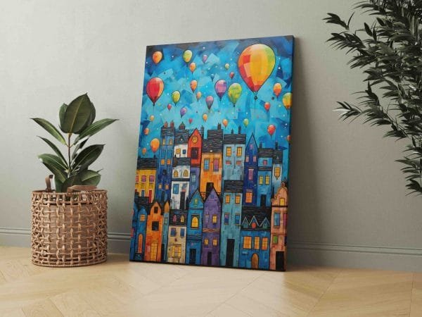 Svajonių naktis. Abstraktus senamiesčio paveikslas su oro balionais (JG00002247) - Image 3