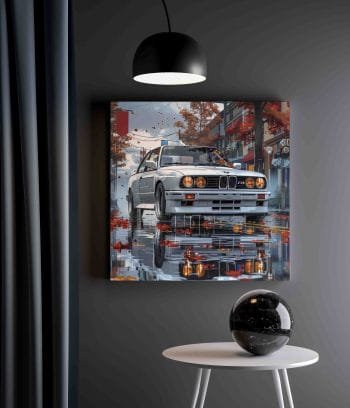 Balta Komiksų stiliaus BMW automobilio iliustracija (JG00003096) - Image 2