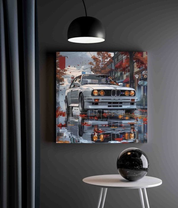 Balta Komiksų stiliaus BMW automobilio iliustracija (JG00003096) - Image 2