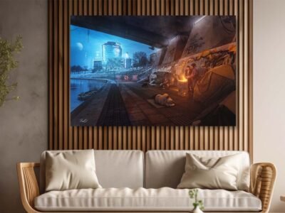 Cyber-Punk-Vilnius-Under Bridge hobos - pedagoginio ziedas, Barclay poul.with.an.o paveikslas