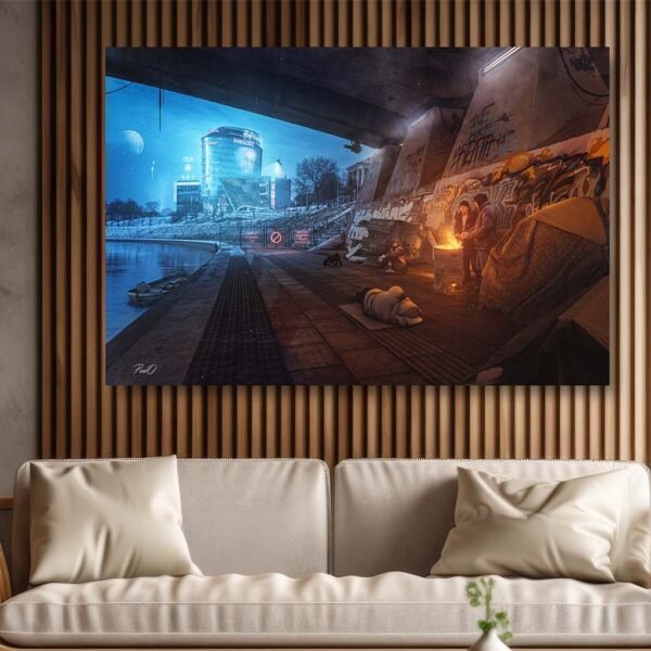 Cyber-Punk-Vilnius-Under Bridge hobos - pedagoginio ziedas, Barclay poul.with.an.o paveikslas