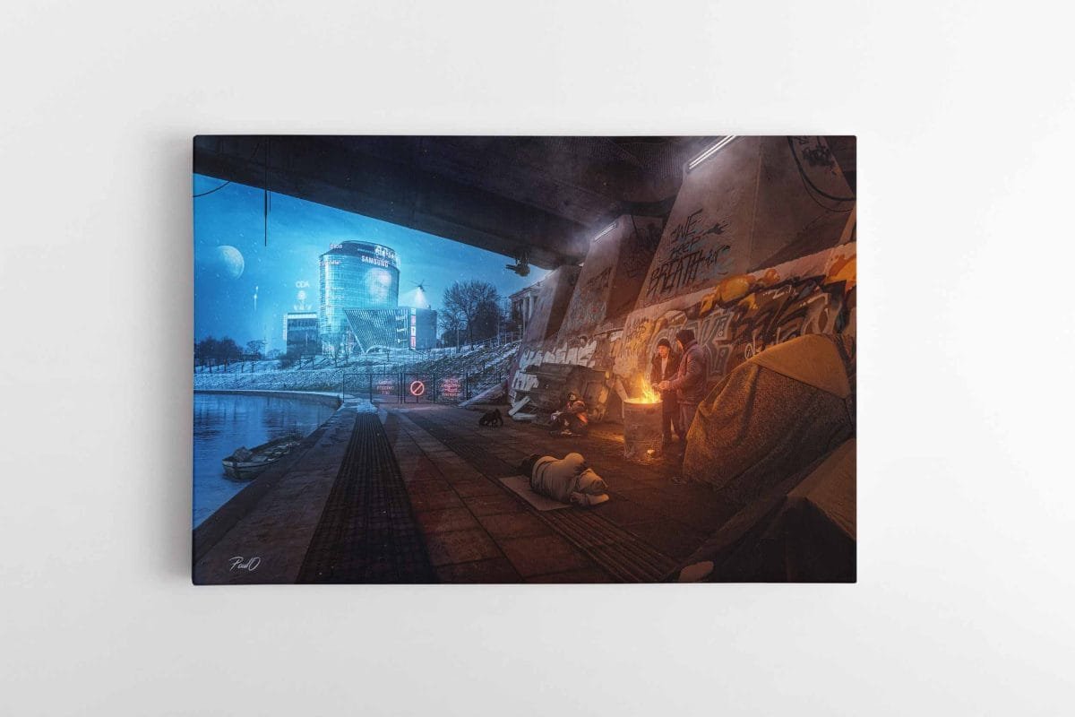 Cyber-Punk-Vilnius-Under Bridge hobos - pedagoginio ziedas, Barclay poul.with.an.o paveikslas