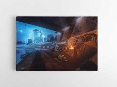 Cyber-Punk-Vilnius-Under Bridge hobos - pedagoginio ziedas, Barclay poul.with.an.o paveikslas