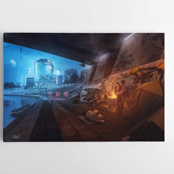 Cyber-Punk-Vilnius-Under Bridge hobos - pedagoginio ziedas, Barclay poul.with.an.o paveikslas