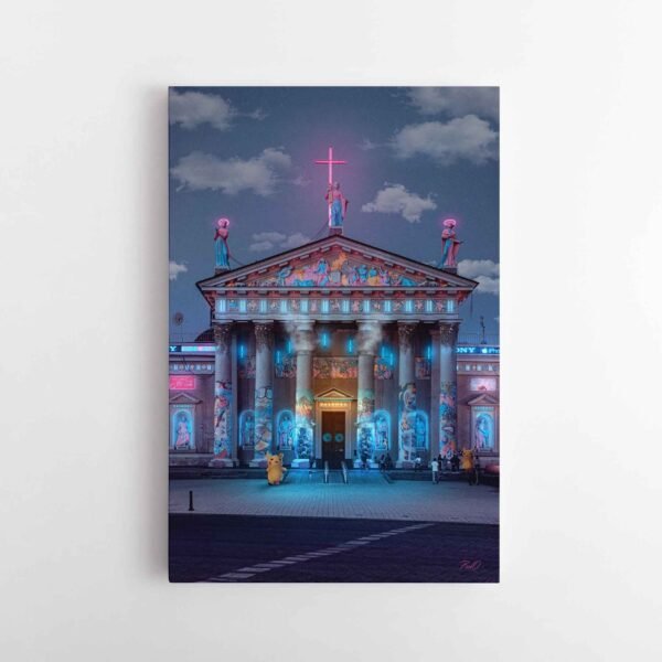 Cyber-Punk-Vilnius- Katedra, Pikachu, Future city poul.with.an.o paveikslas