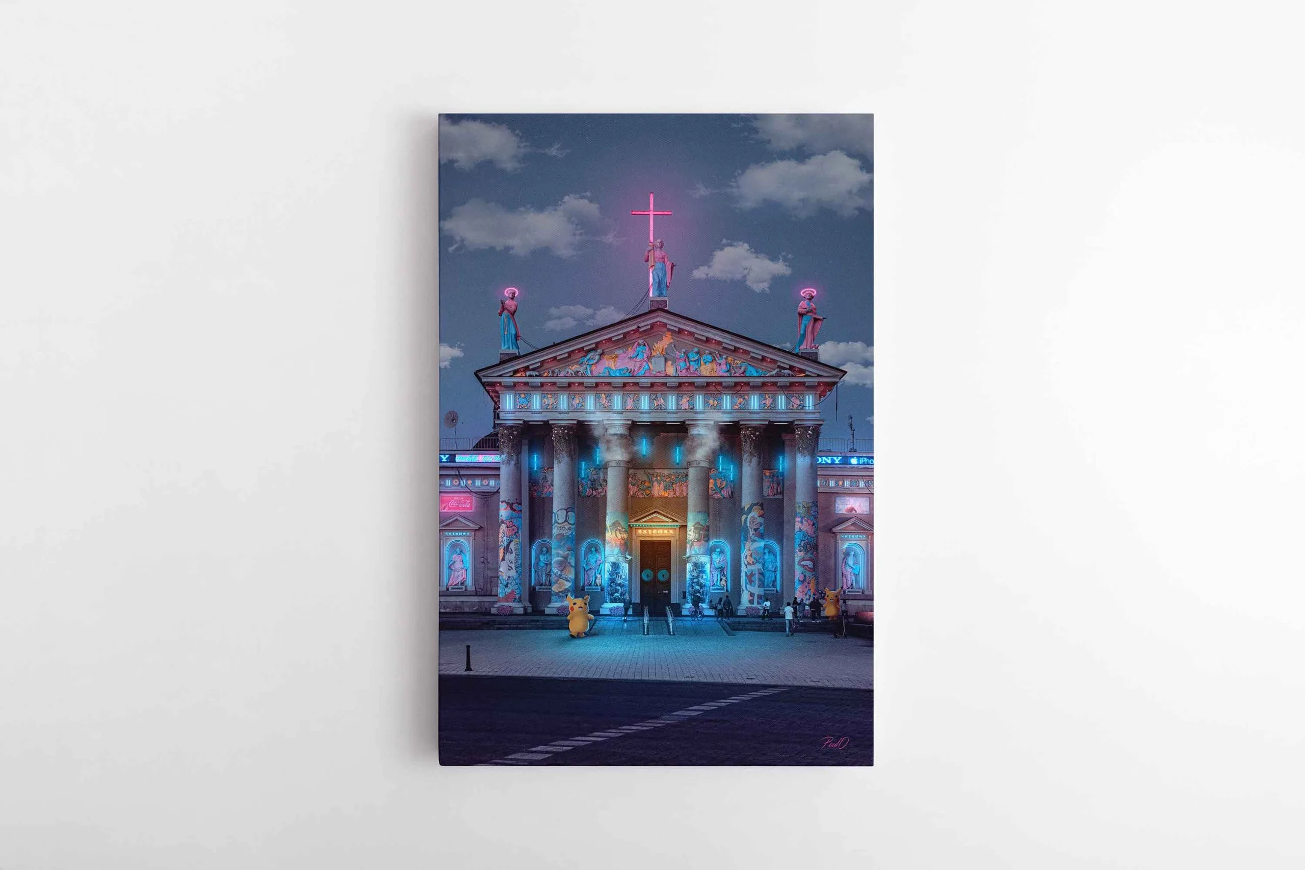 Cyber-Punk-Vilnius- Katedra, Pikachu, Future city poul.with.an.o paveikslas
