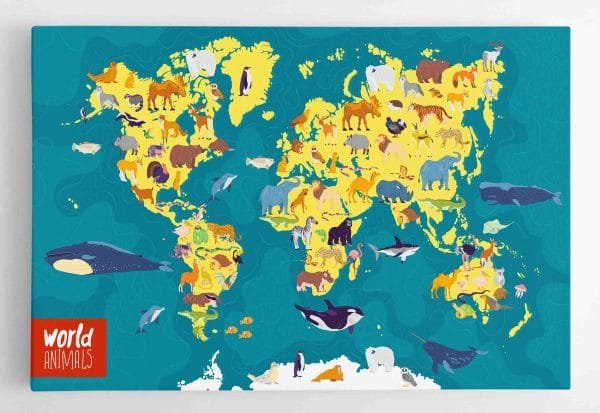 Iliustruotas pasaulio žemėlapis su gyvūnėliais 1 (JG00001708) - Image 3