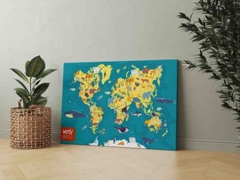 Iliustruotas pasaulio žemėlapis su gyvūnėliais 1 (JG00001708) - Image 2