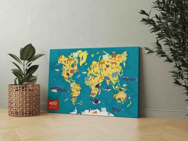 Iliustruotas pasaulio žemėlapis su gyvūnėliais 1 (JG00001708) - Image 2