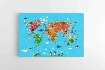 Linksmas pasaulio žemėlapis su gyvūnais vaikams (JG00001711)